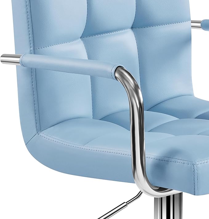 Yaheetech Bar Stools Set of 2, PU Leather Adjustable Swivel Barstools, Hydraulic Kitchen Counter Height Chairs with Armrest and Back for Kitchen, Dining Room, Blue
