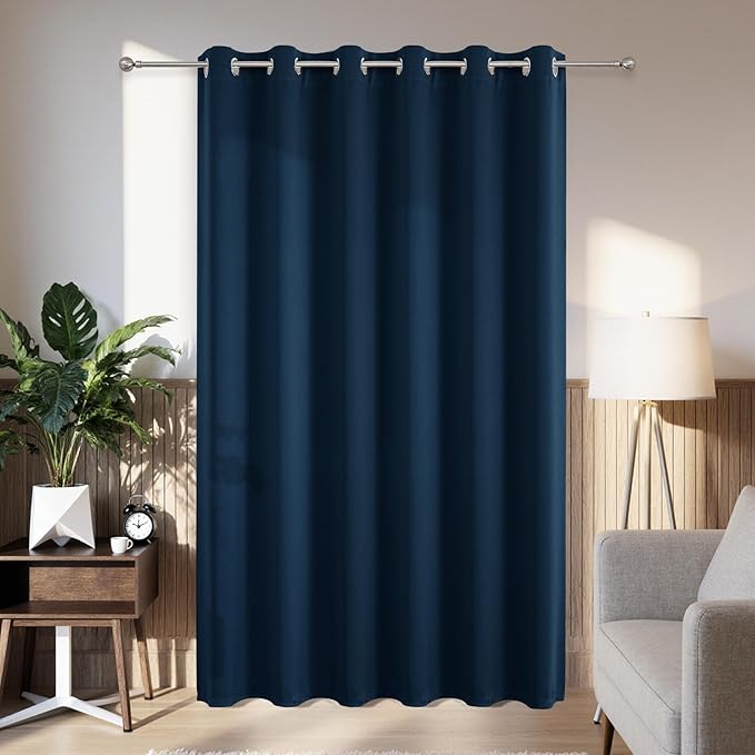 Joydeco Blackout Patio Sliding Door Curtains 96 Inches Long, Grommet Privacy Room Divider Curtains, Extra Wide Thermal Blackout Drapes for Bedroom Living Room (Navy Blue, 80Wx96L, 1 Panel)