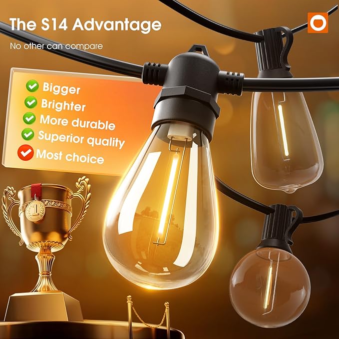 addlon 48FT(2FT Space) LED Outdoor String Lights with 24 Edison Shatterproof Bulbs, Heavy-Duty and Weatherproof Strand, Commercial Grade Patio Lights, Decorative for Garden or Patio, Black