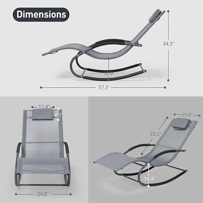 Outdoor Lounge Chair with Pillow, Pool Chaise Lounge Chair Set of 2, Grayish Blue