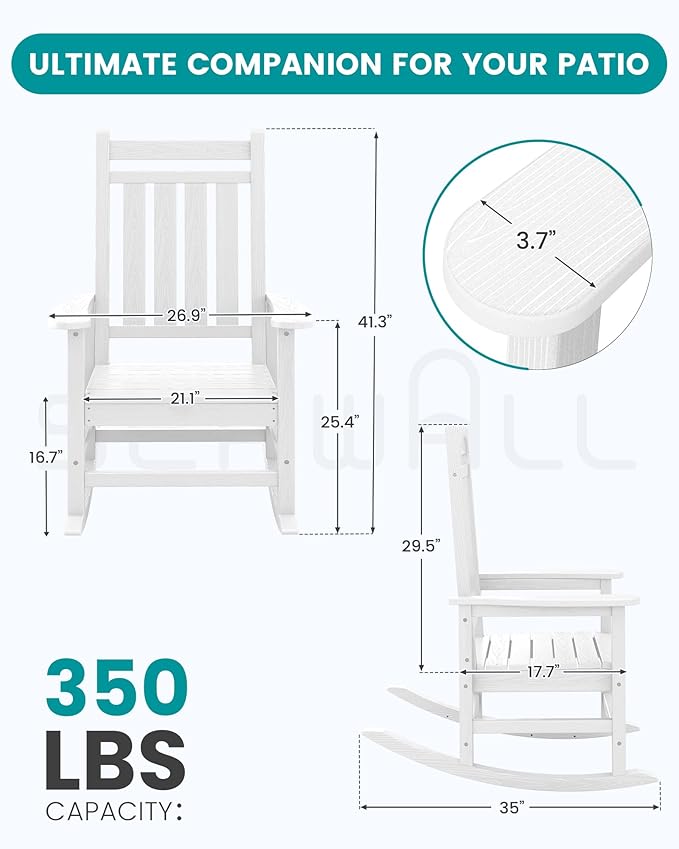 SERWALL Oversized Outdoor Rocking Chair Set of 4, HDPE Rocker for Adults, Patio Rocking Chairs for Porch, White