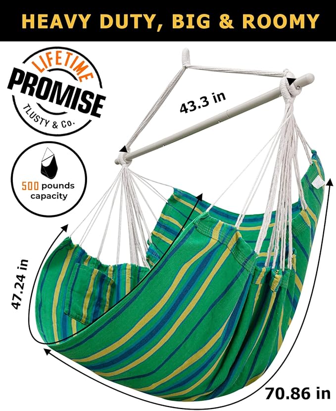 ADVOKAIR Hammock Chair Large 70.9"x47.2", 32% Bigger XXL Hanging Swing Chair with 500lbs Capacity, Heavy Duty Steel Spreader Bar, Extra Roomy Comfort for Adult Indoor Outdoor Bedroom Patio