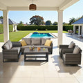 Belord Family Reunion Patio Conversation Set - 6 Piece Outdoor Sectional Furniture Set with Storage Box and Wicker Swivel Glider Chair Set of 2,Removable Gray Cushions for Deck Backyard Sunroom