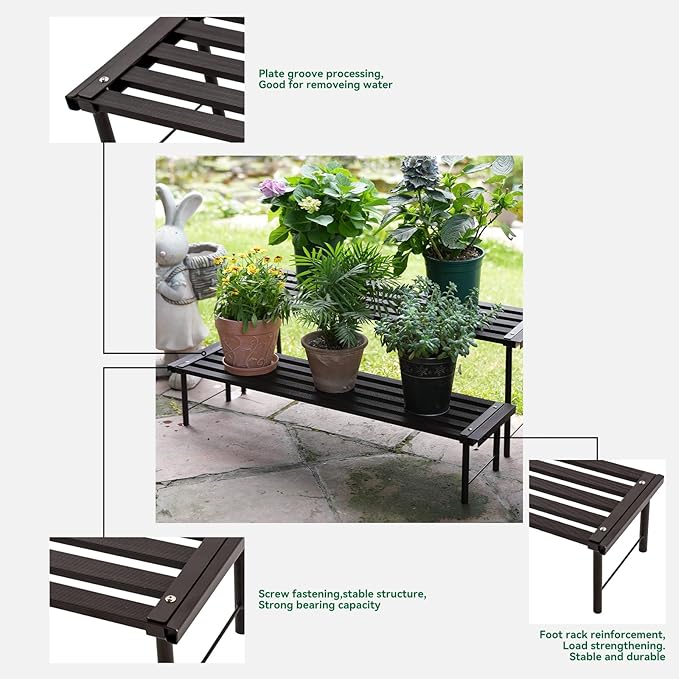 Metal Plant Stand, Rust-proof Aluminum Flower Pot Stand, Heavy Duty Planter Display Shelving for Patio Balcony Garden Living Room Decorative (Ebony, 23.6 Inch)