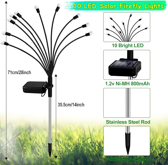 Kohlrabi Solar Garden Lights Outdoor, 10 Pack 80 LED Solar Purple Firefly Lights Waterproof, Sway by Wind, Halloween Swaying Light for Yard Patio Backyard Garden Planter Flower Bed Pathway Decoration