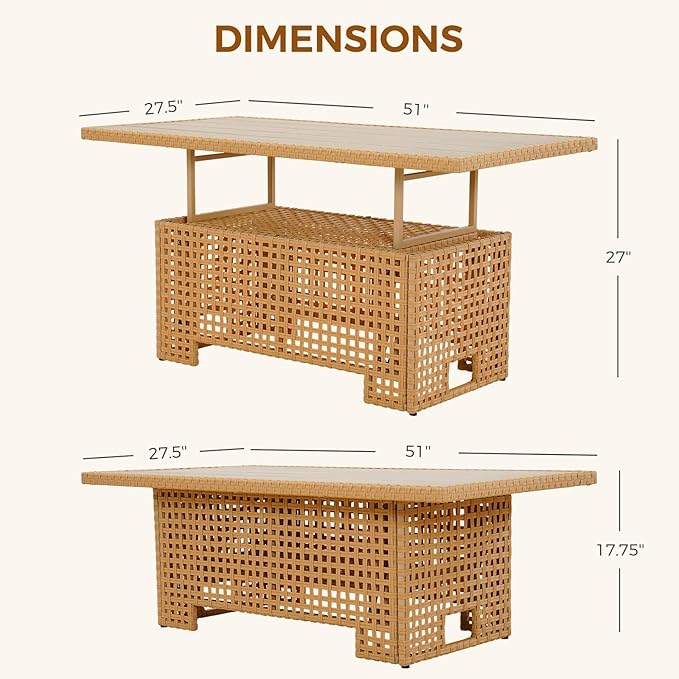 Grand patio 11-Piece Wicker Patio Furniture Set with Lift Top Coffee Storage Table, Outdoor Conversation Set Sectional Sofa with Water Resistant Thick Cushions, Cream