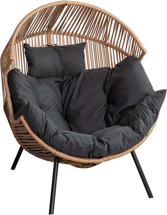 Shintenchi Wicker Egg Chair,Outdoor Indoor Rocking Chair,Large PE Rattan Rocking Chair with Cushion for Patio, Balcony, Backyard, Garden,Deep Grey