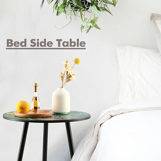 Outdoor Side Table Patio Side Tables for Outside End Tables Small Outdoor Table Round Patio Coffee Table Modern Metal Plant Stand Outside, Patio, Indoor, Bedroom, Living Room, Small Spaces, Iris