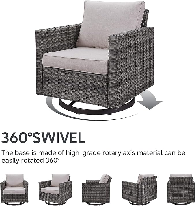 Belord Patio Sectional Furniture Set with Coffee Table: 8 Pieces Wicker Patio Conversation Set with L Shaped Sofa, Outdoor Swivel Glider Rocker, Rattan Ottomans, Removable