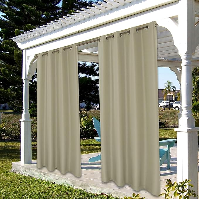 BONZER Waterproof Outdoor Curtains for Patio Porch Pergola Cabana Light Filtering Privacy Grommet Indoor Curtain Panels for Bedroom Living Room, 1 Panel, 84W x 95L inch, Taupe