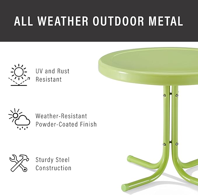 Crosley Furniture Griffith Weather Resistant Retro Metal Outdoor Side Table for Patio, Deck, Porch, Key Lime