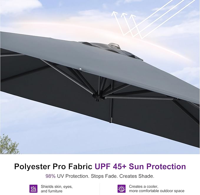 PURPLE LEAF 8 Feet Square Cantilever Umbrella Patio Umbrella with Base Outdoor Umbrella Aluminum Offset with 360-degree Rotation for Garden Deck Pool Patio, Grey