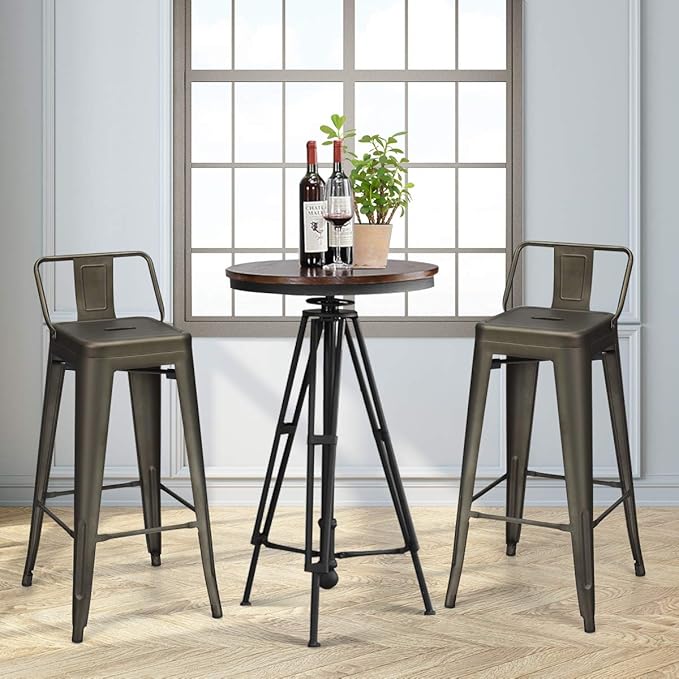 COSTWAY Metal Bar stools Set of 4, with Removable Back, 30'' Bar Height Stools with Rubber Feet, Stylish and Modern Chairs, for Kitchen, Dining Rooms, and Side Bar (Gun, 30'')