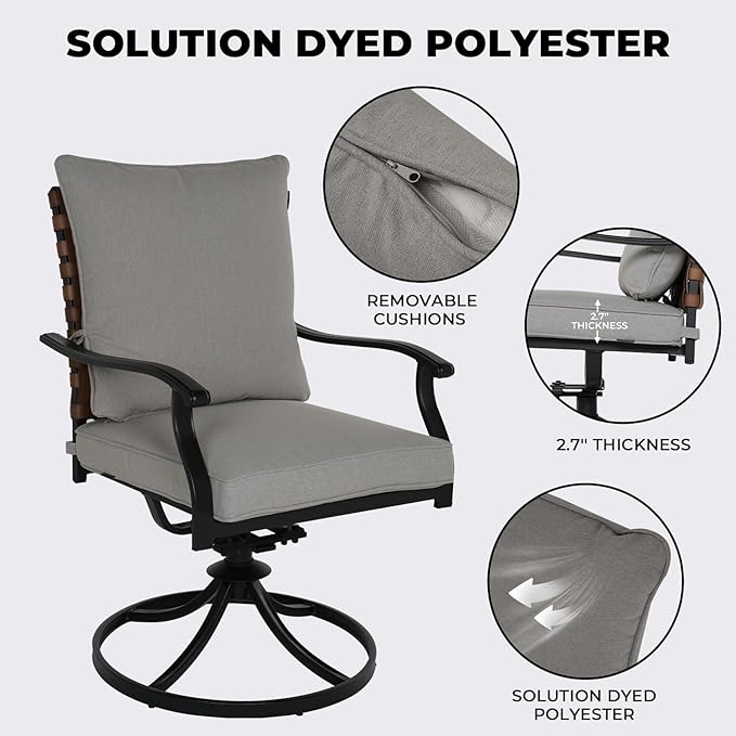 Grand patio 2-Piece Outdoor Dining Chair Set, 2 Leather-Look Wicker 360-Degree Swivel Patio Chair