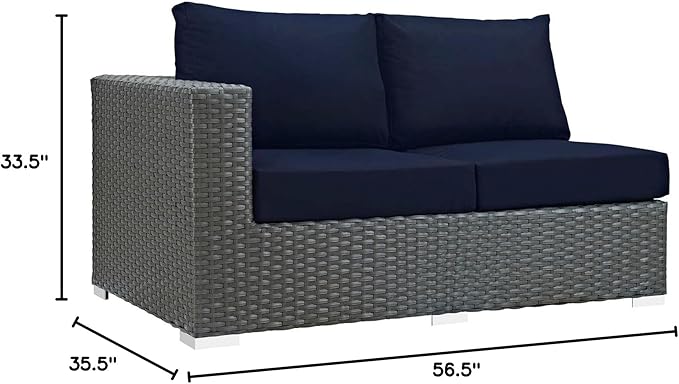 Modway EEI-1858-CHC-NAV Sojourn Wicker Rattan Outdoor Patio Coffee Table, Left-Arm Loveseat, Canvas Navy