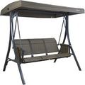 Kozyard Brenda 3-Seat Outdoor Porch Swing Glider, Patio Swing with Adjustable Canopy, Steel Frame, Breathable Textilene Seat & Back, Side Pockets (Taupe-Brown)