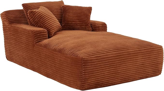 78.7" Chaise Lounge Chair Indoor, Oversized Boneless Couch Comfy Upholstered Sleeper Sofa Bed with 3 Pillows, Corduroy Cloud Reading Chair for Living Room No Assembly Required, Orange