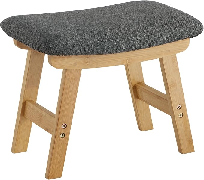 Foot Stool Ottoman Foot Rest Under Desk,Small Stool for Living Room, Bedroom and Kitchen (Natural Legs - Gray Stool Surface)