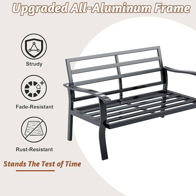 HOMREST Outdoor Loveseat Aluminum Patio Furniture Sofa, All-Weather Metal Outdoor Couch with Cushions, Grey
