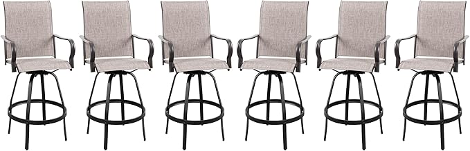 Vongrasig 6 Piece Patio Swivel Bar Chairs, All Weather Metal Textile High Swivel Bar Stools Chairs, Outdoor High Top Bistro Set for Backyard, Lawn Garden, Balcony, Taupe
