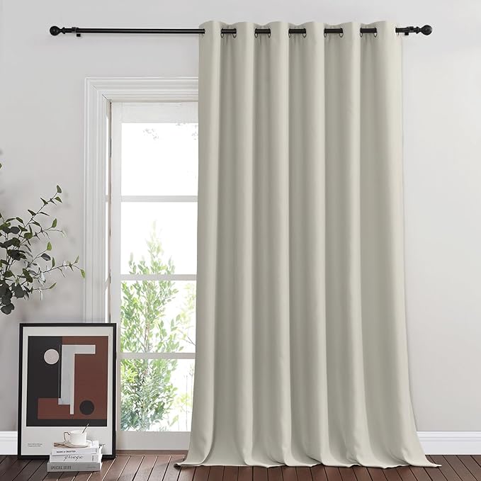 NICETOWN Blackout Sliding Glass Door Curtains, Room Darkening Thermal Insulated Curtains for Living Room Bedroom, Extra Wide Window Drapes, 1 Panel, W80 x L118, Natural