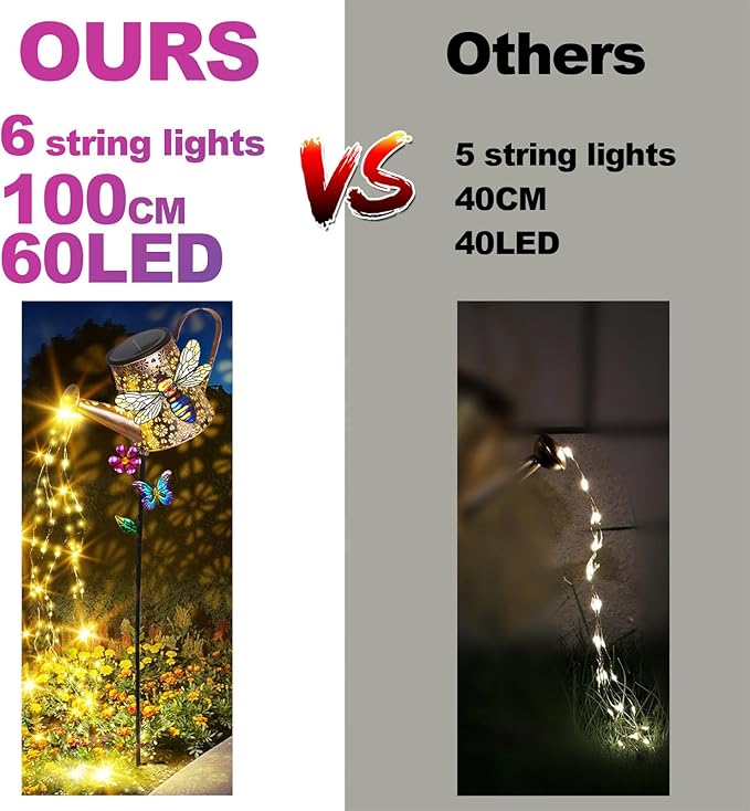 Solar Watering Can with Lights Outdoor Garden, 41in Large Bee Garden Stake Lights, Waterproof Decoration for Yard Lawn Pathway, Gifts for Mom Grandma Women Birthday Gardening Gift