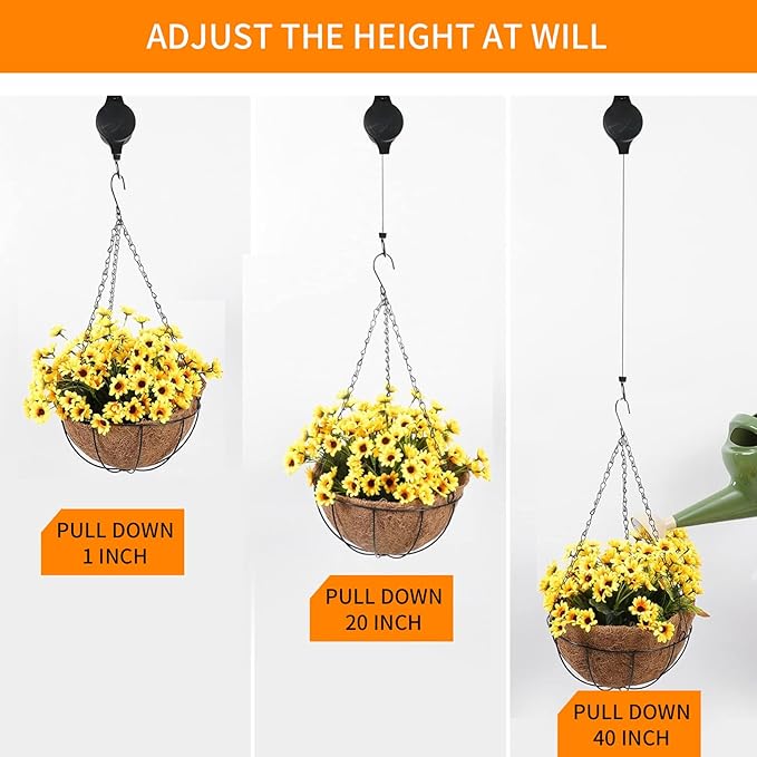 6PCS Retractable Hanging Plant Pulley Hook - Adjustable for Flower Baskets, Plant Pots, Bird Feeders（6PCS Black）
