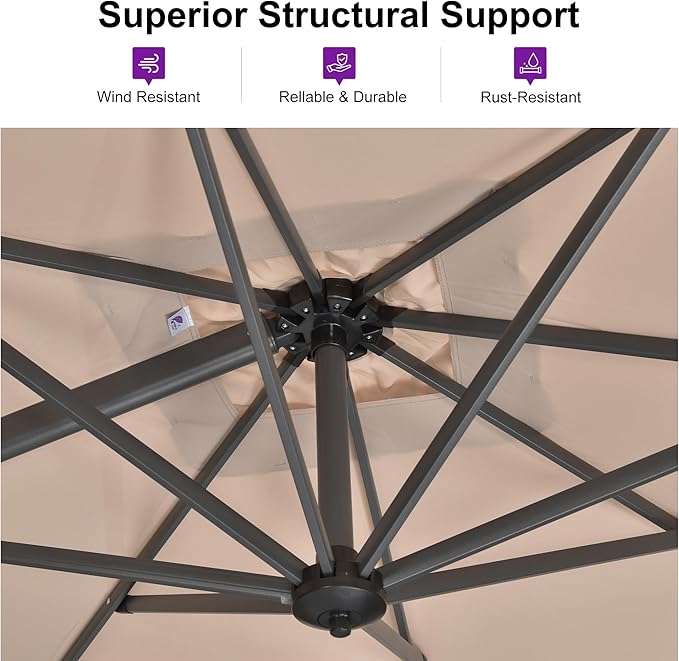 PURPLE LEAF 10 Feet Patio Umbrella Outdoor Cantilever Square Umbrella Aluminum Offset Umbrella with 360-degree Rotation for Garden Deck Pool Patio Taupe