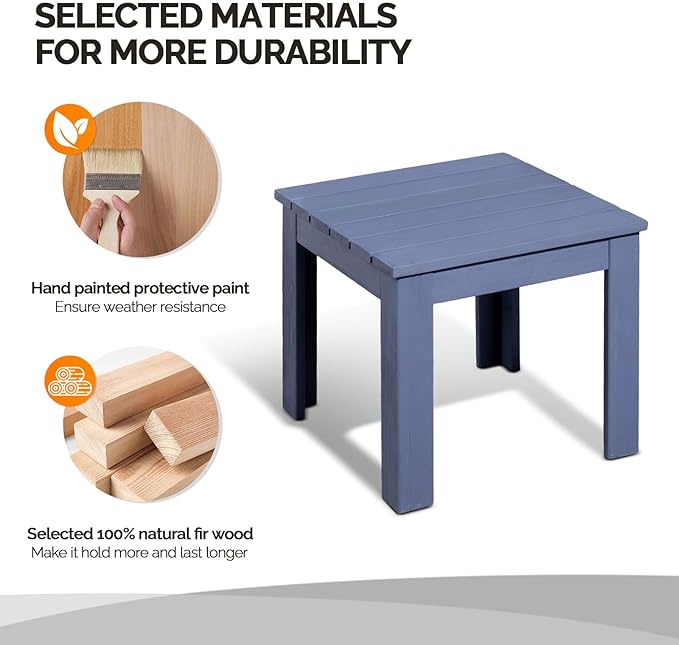 VINGLI Outdoor Wooden Side Table, Square Patio Side Table, Small Outdoor Table for Patio, Backyard, Garden, Poolside, Balcony, Adirondack Conversation End Table (Navy Blue)