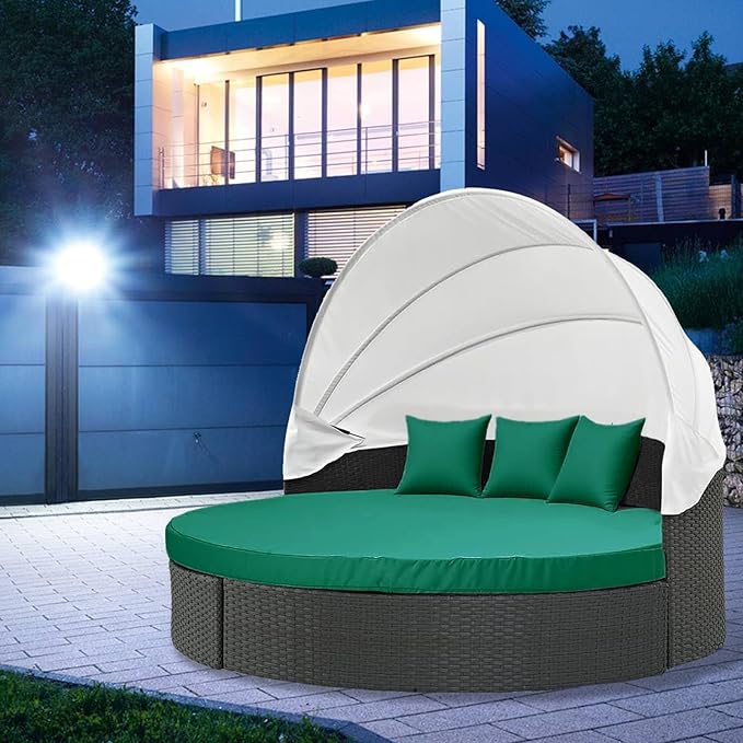 MICTONY Outdoor Daybed Cushion Cover, 66" Replacement Daybed with Elastic Band, Sun Bed Round Cushion ONLY (Daybed NOT Included), Ink Green