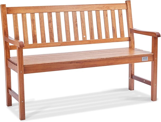 VEVOR Wood Outdoor Bench, 2-Person Garden Bench with Backrest and Armrests, 800 lbs Load Capacity,All-Weather Never Rot Patio Bench for Garden, Park, Yard, Front Porch