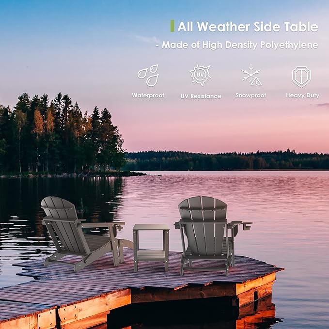 GREENVINES Adirondack-Outdoor-Side-Table | 14 x 13 Inches | HDPE Plastic | All Weather | Grey | Outside End Tables | Storage Shelf | for Patio Porch Backyard Indoor