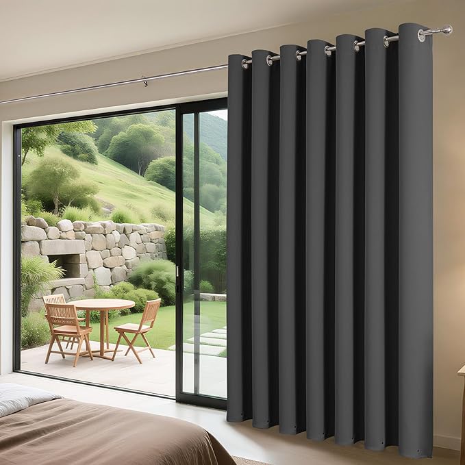 Joydeco Blackout Patio Sliding Door Curtains 108 Inches Long, Grommet Privacy Room Divider Curtains, Extra Wide Thermal Blackout Drapes for Bedroom Living Room (Grey, 100Wx108L, 1 Panel)