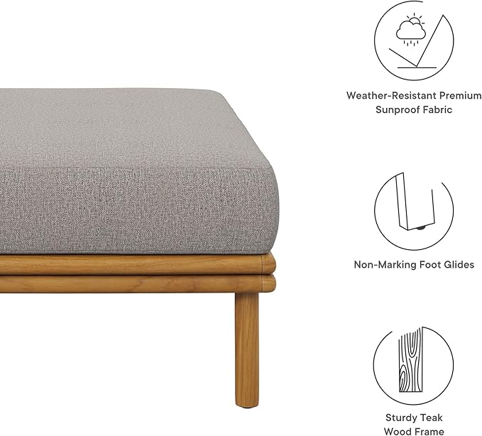 Modway Wren Teak Wood Outdoor Ottoman in Natural Driftwood