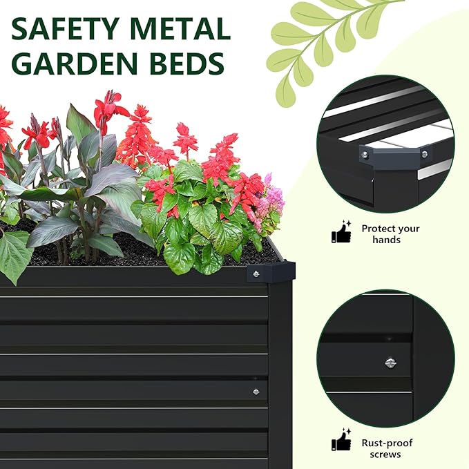 Vengarus 10x3x1FT (2 Pack) Galvanized Raised Garden Bed Kit, Outdoor Metal Planter Box for Vegetables, Rectangular Steel Container, Easy Assembly (Black)