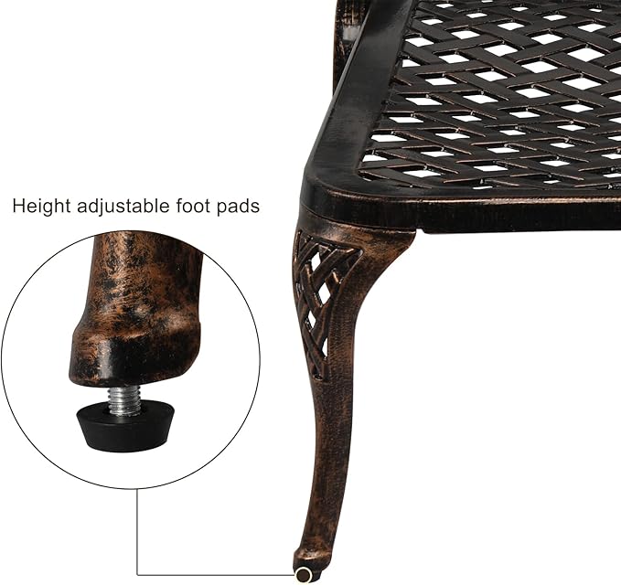 VINGLI Cast Aluminum Outdoor Chaise Lounge Chair with Wheels, Patio Chaise Lounge with 3-Position Adjustable Backrest, Tanning Chair Reclining Chair for Poolside (Bronze, with Cushion)