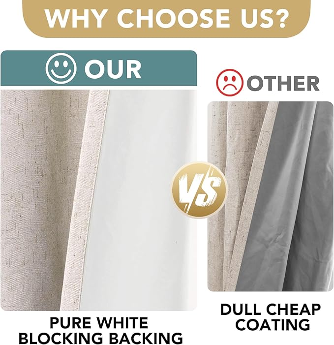 H.VERSAILTEX Linen Blackout Curtains Durable Thick Textured Linen Look 100% Blackout Patio Door Curtain Anti Rust Grommet Extra Wide Sliding Door Curtain Panel, Natural，W100 x L108 inch