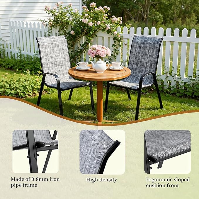 MAMIZO Patio Dining Chairs, Stackable All Weather Teslin Chair, Heavy Duty Outdoor Breathable Chairs Set, w/Armrests, Upgraded Chair FeetW/Strenthened Iron Spacers, 330 LBS (6, Grey)