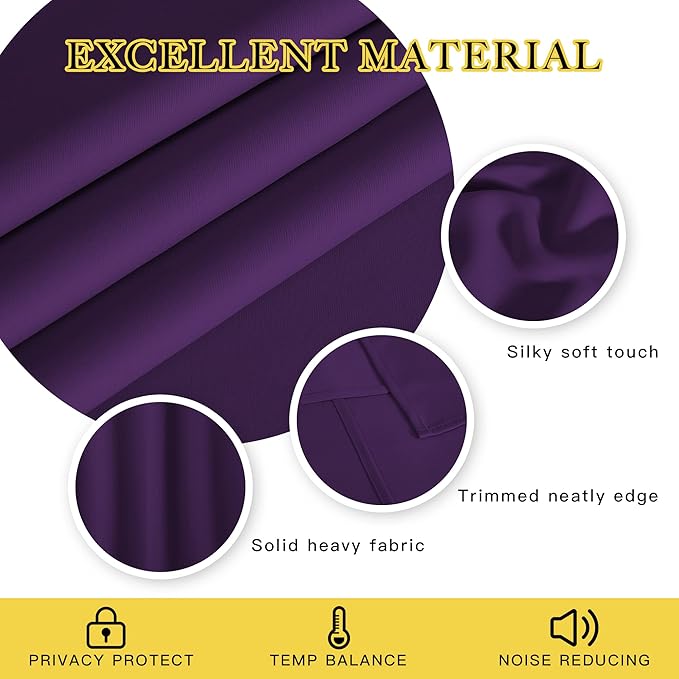 NICETOWN Blackout Window Curtain Panel - (Deep Purple Color) Home Fashion Thermal Insulated Room Darkening Drapery for Bedroom, 52W x 95L, Sold Individually
