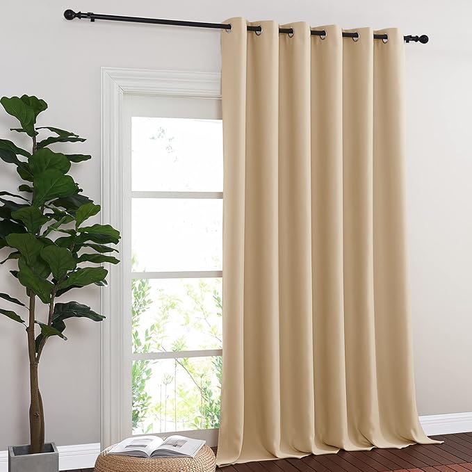 NICETOWN Sliding Door Curtain for Living Room, Blackout Patio Door Curtain & Drape Privacy Thermal Insulated Window Treatment for French, 1 Panel, Biscotti Beige, W80 x L144
