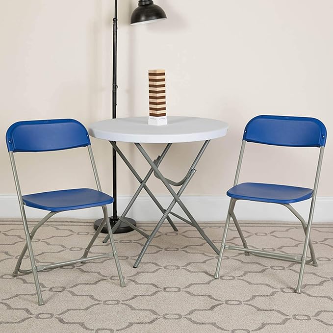 Flash Furniture Hercules Series Plastic Folding Chairs for Parties and Weddings, Stackable Commercial Event Seats, Set of 10, Blue