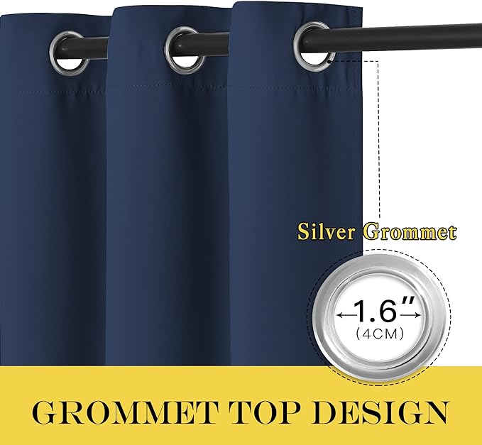 NICETOWN Window Drape Long Curtain - (52 inches Wide x 108 inches Long, Navy, 1 Piece) Living Room Panel Grommet Top Window Treatment for Hall & Guest Room
