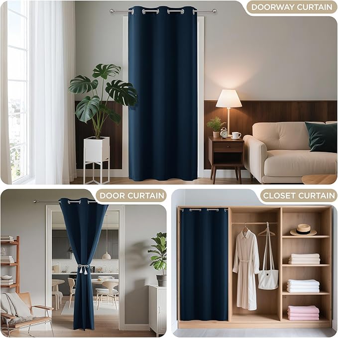 Joydeco Blackout Door Curtain for Doorway Privacy 78 Inches Long, Grommet Closet Curtain for Open Closet, Room Divider for Bedroom Living Room (Navy Blue, 40Wx78L, 1 Panel)