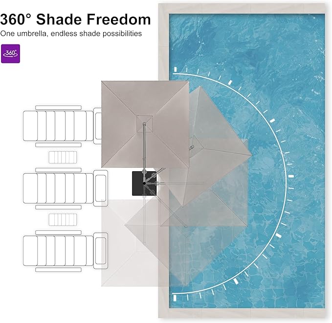 PURPLE LEAF 8 FT Outdoor Umbrella with Base Patio Cantilever Aluminum Umbrella with 3 Years Fade Resistance Recycled Fabric Offset Square with 360-degree Rotation for Deck Pool Garden, Ash Mocha