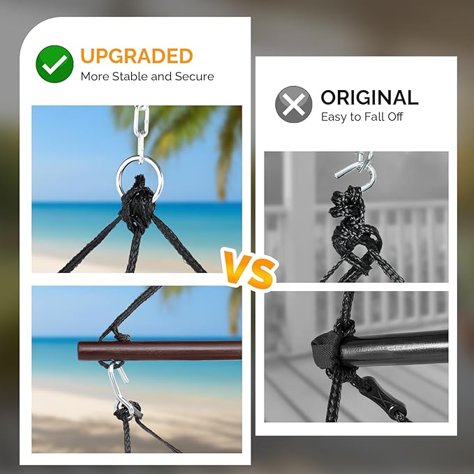 ONCLOUD Upgraded Unique Hammock Sky Chair, Air Deluxe Hanging Swing Seat with Rope Through Beech Wood Bar Safer Relax with Drink Holder & Fuller Pillow for Indoor Outdoor Patio Yard 250LBS (Tan)