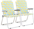 VINGLI Patio Lawn Webbed Folding Chairs Outdoor Beach Portable Camping Chair for Yard, Garden (2, Yellow, Oversized)
