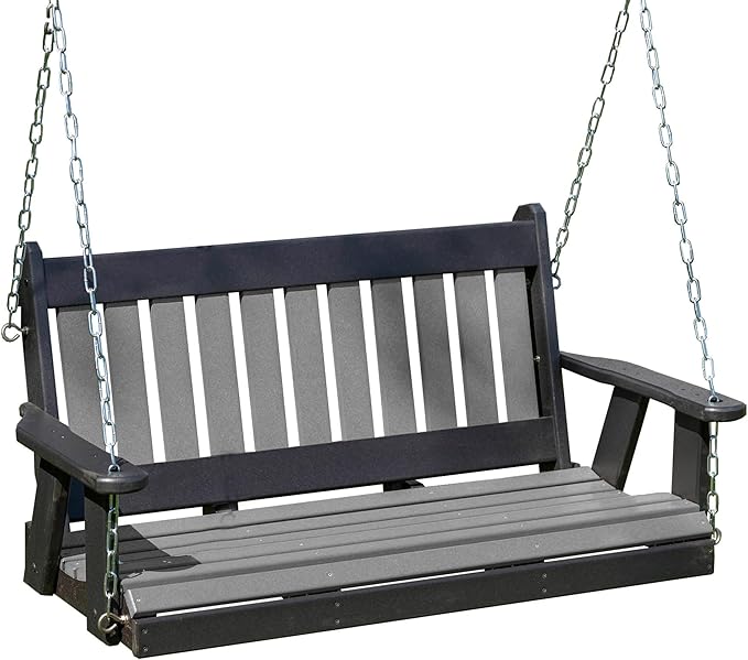 Poly Lumber Wood 4FT Mission Porch Swing Amish Craftsmandship Made in USA HDPE with No Wood fibers 1000 lbs Limit. Stainless Steel Hardware.Signature Design for Patio Outdoor Backyard Garden Park