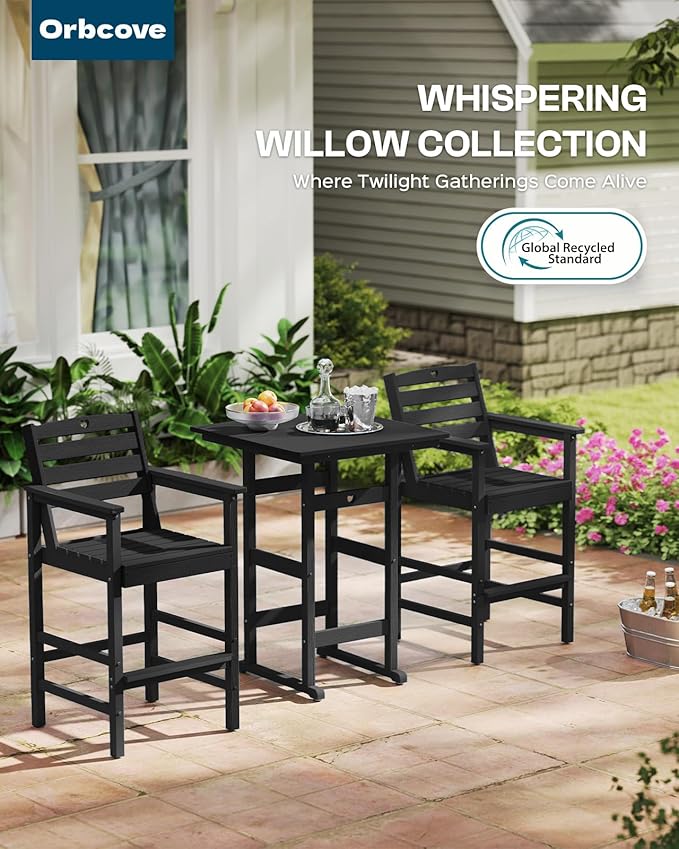 Patio Bar Table,Adirondack Table1 Pieces Set, Bar Height outdoor bar table Set of 1, Outdoor Bar Stools Set,Weather-Resistant Outdoor Furniture for Deck, Balcony, Poolside Easy Assembly, Black