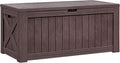 Flamaker Resin Deck Box 120 Gallon Waterproof Large Outdoor Indoor Storage Box Imitation Wood Resin for Patio Furniture Garden Tools and Pool (Deep Brown)