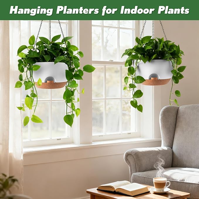 13-inch Oversized Hanging Planter Set of Two,Planters for Indoor and Outdoor Plants.Place Plant pots Across Diverse Settings Including windowsills,Living Room,and Gardens.White-Brown